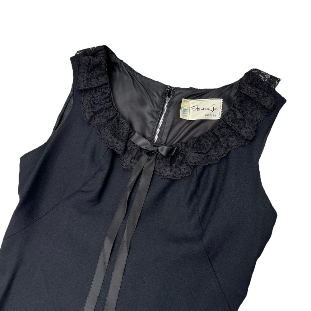 60s Black Mini Bow Dress with Lace Detail
